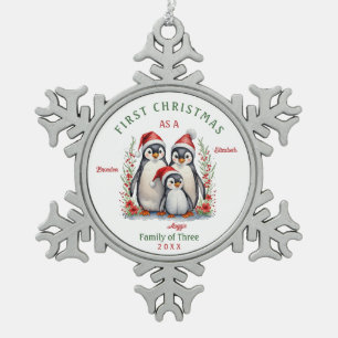 First Christmas As Family of Three Snowflake Pewter Christmas Ornament