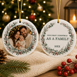 First Christmas as Family Photo Ceramic Ornament