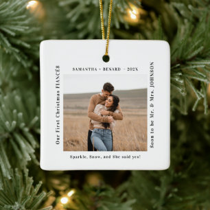 First Christmas as Fiancés  Couples Photo Ceramic Ornament