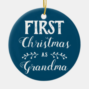 First Christmas as Grandma blue with baby's photo Ceramic Ornament