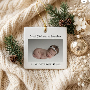 First Christmas as Grandma New Baby Photo Ceramic Ornament
