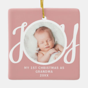 First Christmas As Grandma Photo Keepsake Pink Ceramic Ornament