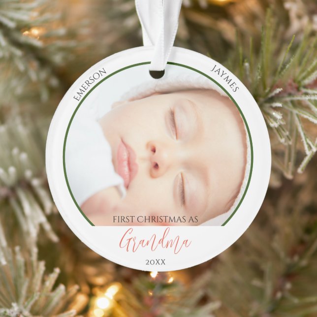 First Christmas As Grandma Photo Script Ornament (Tree)