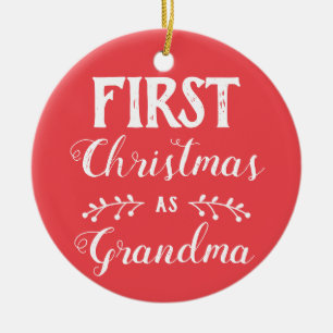 First Christmas as Grandma red with baby's photo Ceramic Ornament