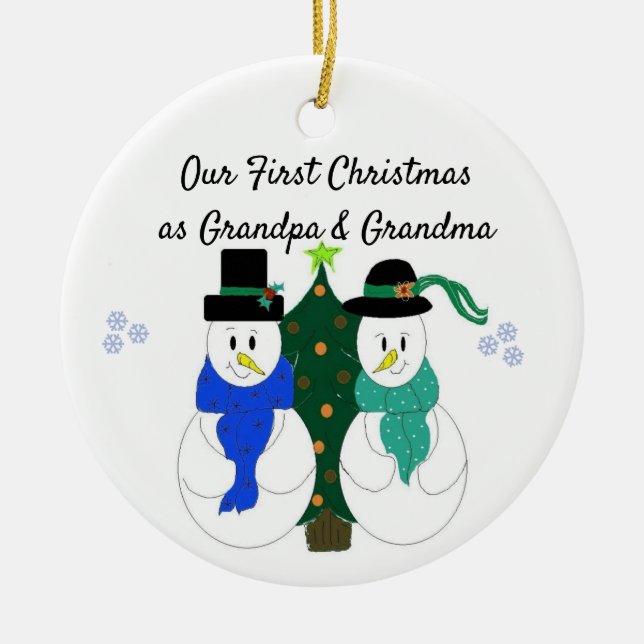 First Christmas as Grandpa and Grandma Ceramic Ornament (Front)
