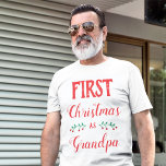 First Christmas as Grandpa family matching T-Shirt<br><div class="desc">This white t-shirt is perfect for personalized Christmas matching family outfits. 
The caption reads "First Christmas as Grandpa" in a red modern lettering font.</div>