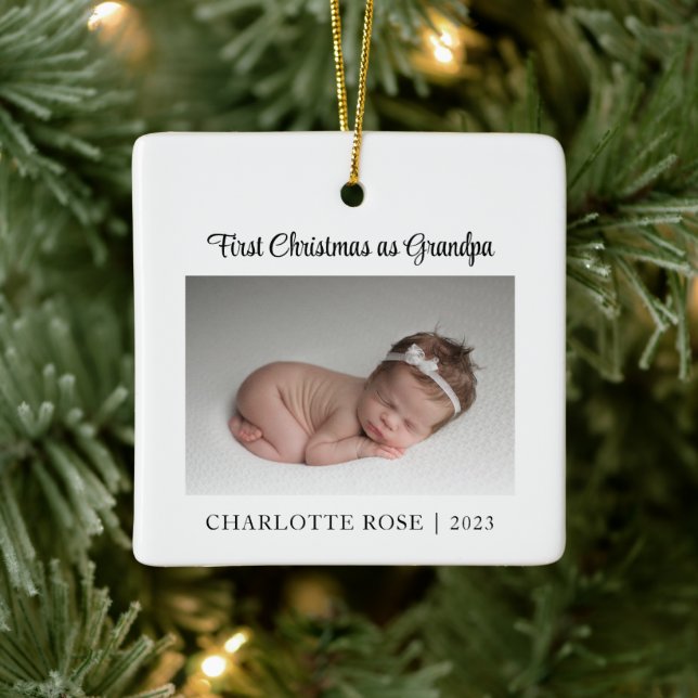 First Christmas as Grandpa New Baby Photo Ceramic Ornament (Tree)