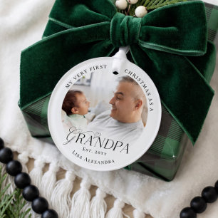 First Christmas As Grandpa Personalized Baby Photo Ornament