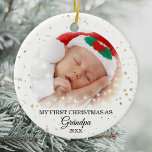 First Christmas As Grandpa Photo Ceramic Ornament<br><div class="desc">This cute Grandpa Christmas Ornament is decorated with gold stars on a white background.
Easily customizable with baby's photo and year.
Please note that the small white stars are not included in the design.</div>