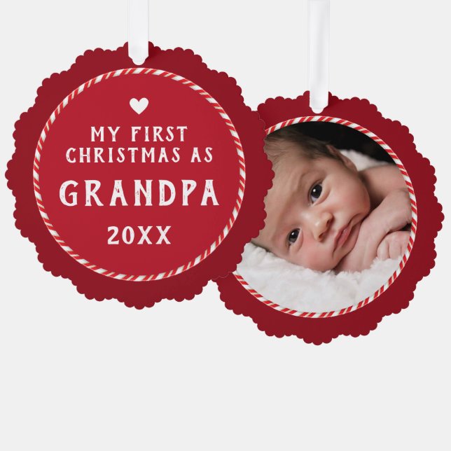 First Christmas as Grandpa Photo Keepsake  Ornament Card (Front/Back)