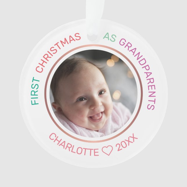 First Christmas As Grandparents 2 Photo Modern Ornament (Front)