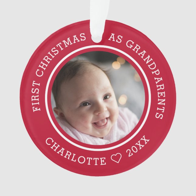 First Christmas As Grandparents 2 Photo Red Ornament (Front)