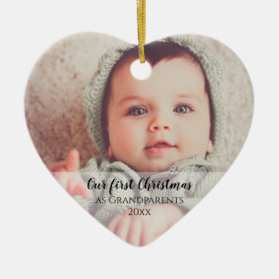 First Christmas as Grandparents 2 Photo Script Ceramic Ornament