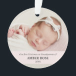 First Christmas as Grandparents 2 photos Ornament<br><div class="desc">Our 2 PHOTO Acrylic Ornament is a perfect keepsake to never forget your First Christmas as Grandpa and Grandma.
Choose 2 best photos of your beloved niece and adorn your Christmas tree!! LIGHT PINK STRIPE OVERLAY</div>