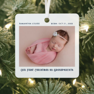 First Christmas As Grandparents Baby Photo Custom Metal Ornament