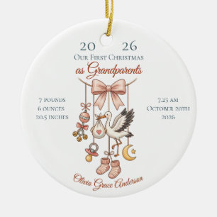 First Christmas As Grandparents Baby Stats Photo Ceramic Ornament