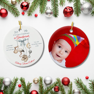 First Christmas As Grandparents Baby Stats Photo Ceramic Ornament