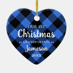 First Christmas as Grandparents Blue Heart Photo Ceramic Ornament