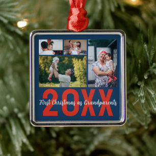 First Christmas as Grandparents Custom 4 Photo Metal Ornament