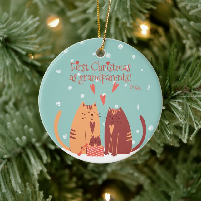 First Christmas as Grandparents! Cute Cats  Ceramic Ornament (Tree)