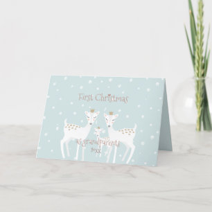 First Christmas as Grandparents - Cute Deer Blue Holiday Card