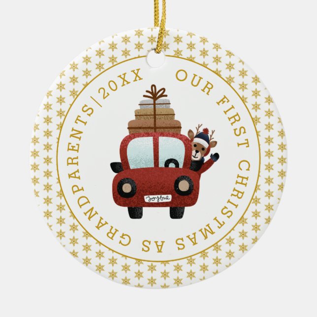 First Christmas as grandparents gold glitter photo Ceramic Ornament (Front)