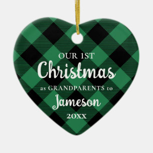 First Christmas as Grandparents Green Heart Photo Ceramic Ornament