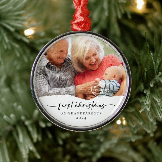 First Christmas As Grandparents Photo Keepsake Metal Ornament (Tree)