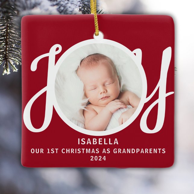 First Christmas As Grandparents Photo Red Keepsake Ceramic Ornament (Creator Uploaded)