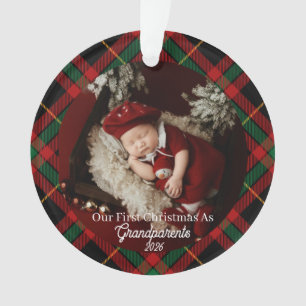 First Christmas as Grandparents Red Plaid Photo Ornament