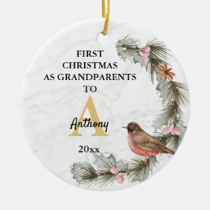 First Christmas As Grandparents To Custom Name Ceramic Ornament
