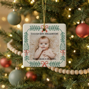 First Christmas as Grandparents Wreath Photo Ceramic Ornament