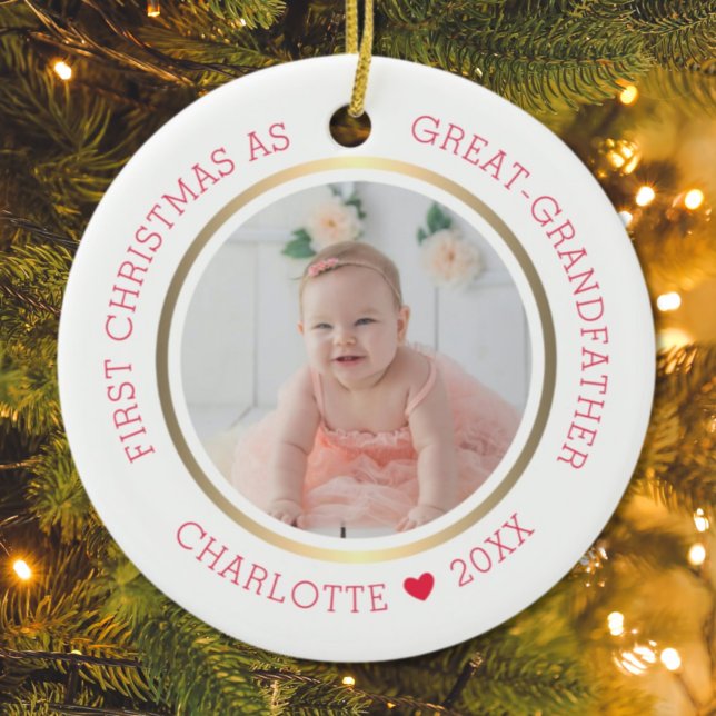 First Christmas As Great Grandfather Modern Photo Ceramic Ornament (Creator Uploaded)