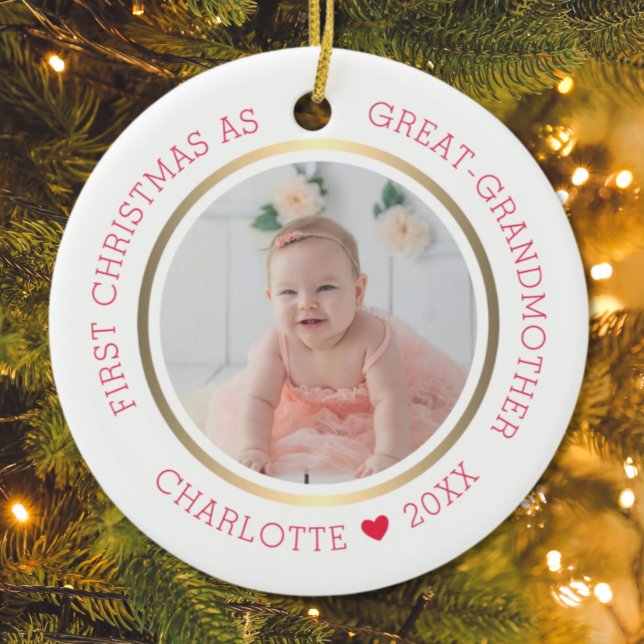First Christmas As Great Grandmother Modern Photo Ceramic Ornament (Creator Uploaded)