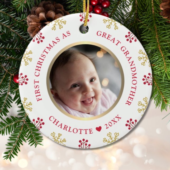 First Christmas As Great Grandmother Photo Ceramic Ornament (Creator Uploaded)