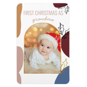First Christmas as   Holly Shapes Gold Arch Photo Magnet