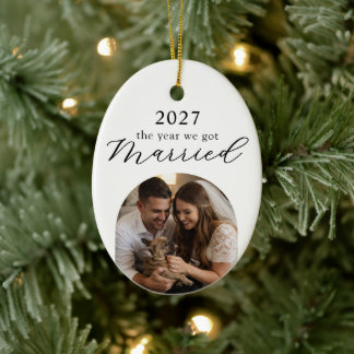 First Christmas as Husband & Wife Photo Milestone Ceramic Ornament