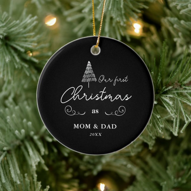 First Christmas As Mom & Dad Cute Tree Ceramic Ornament (Tree)