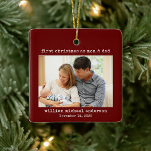First Christmas as Mom & Dad Minimalist Photo Ceramic Ornament
