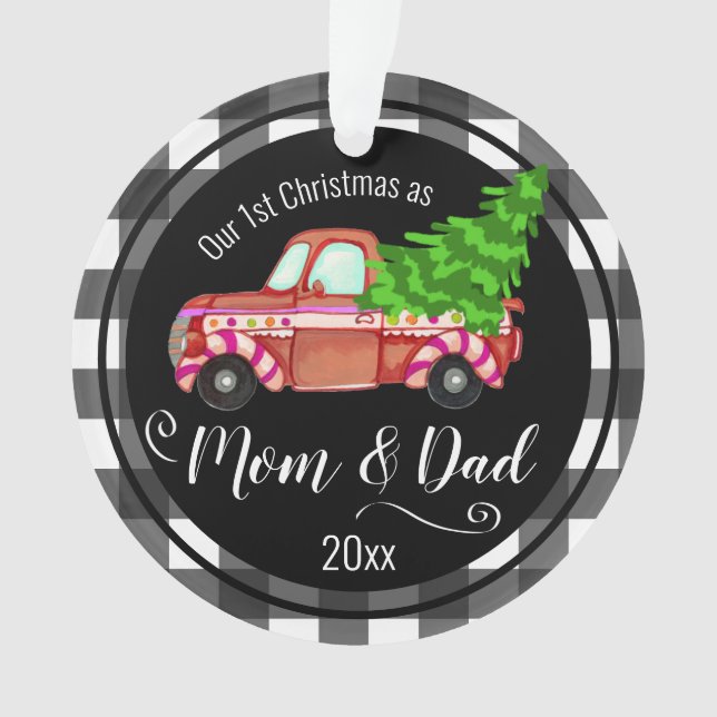 First Christmas as Mom & Dad Red Truck Ornament (Front)
