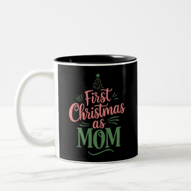 First Christmas As Mom Matching Christmas  Two-Tone Coffee Mug (Left)