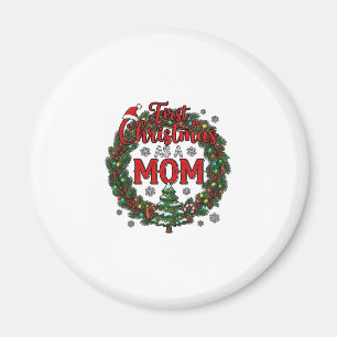 First Christmas As Mom Pine Wreath Tree Magnet