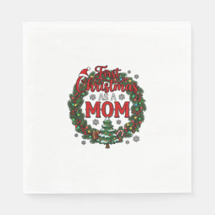 First Christmas As Mom Pine Wreath Tree Napkin
