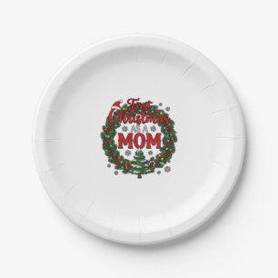 First Christmas As Mom Pine Wreath Tree Paper Plate