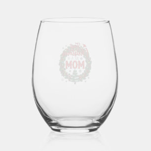 First Christmas As Mom Pine Wreath Tree Stemless Wine Glass