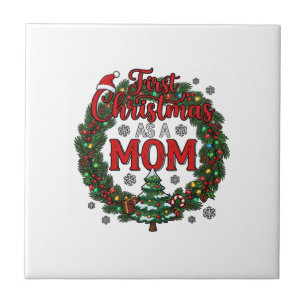 First Christmas As Mom Pine Wreath Tree Tile