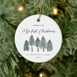 First Christmas as Mom Rustic Trees Ceramic Ornament