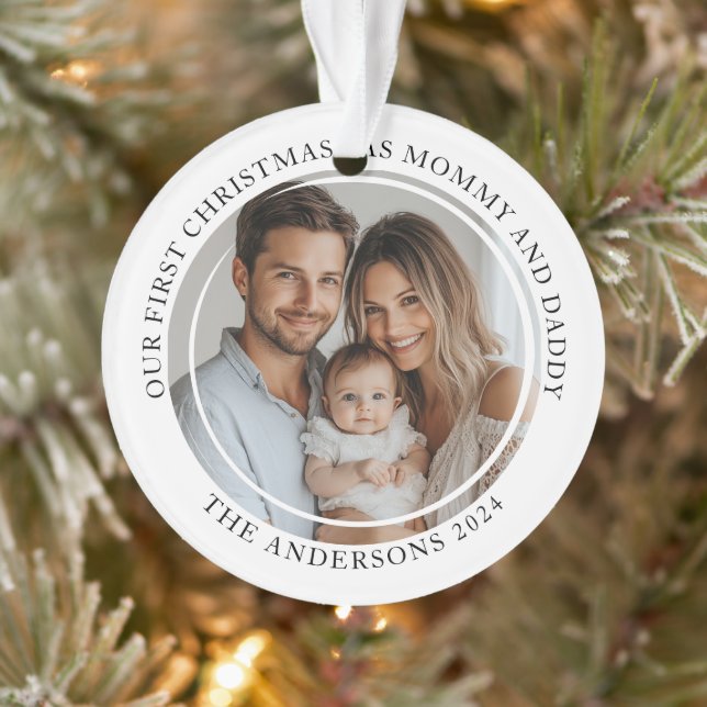 First Christmas As Mommy And Daddy Custom Photo Ornament (Tree)