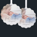 First Christmas as Mommy Name Year Photo Ornament Card<br><div class="desc">First Christmas as Mommy Name Year Photo. An all-in-one ornament and card to warm new mom’s heart, with your favourite photo of them both and first Christmas in an informal set script. The rest of the text you can easily personalise. The same design is on both sides and will update...</div>