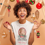 First Christmas as Mommy Red Truck T-Shirt<br><div class="desc">Family first christmas t-shirt featuring a photo of your baby with a two tone red border,  watercolor xmas trees,  a red pick up truck,  and the cute saying "my first christmas as mommy".</div>